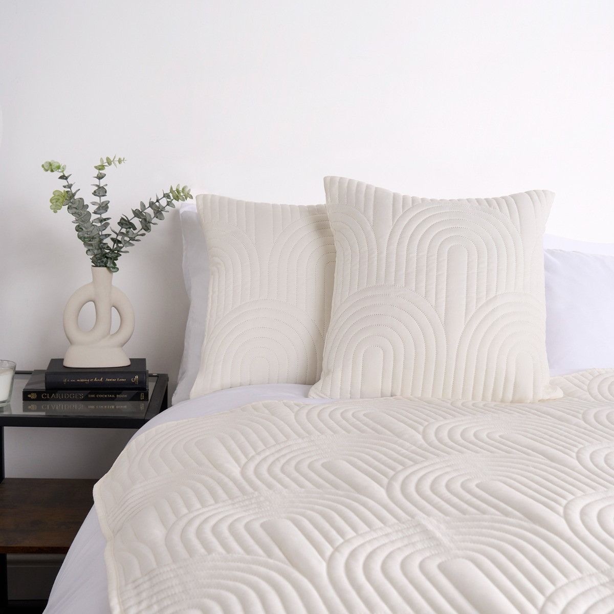 OHS Arches Embossed Quilted Cushion Covers - Cream>