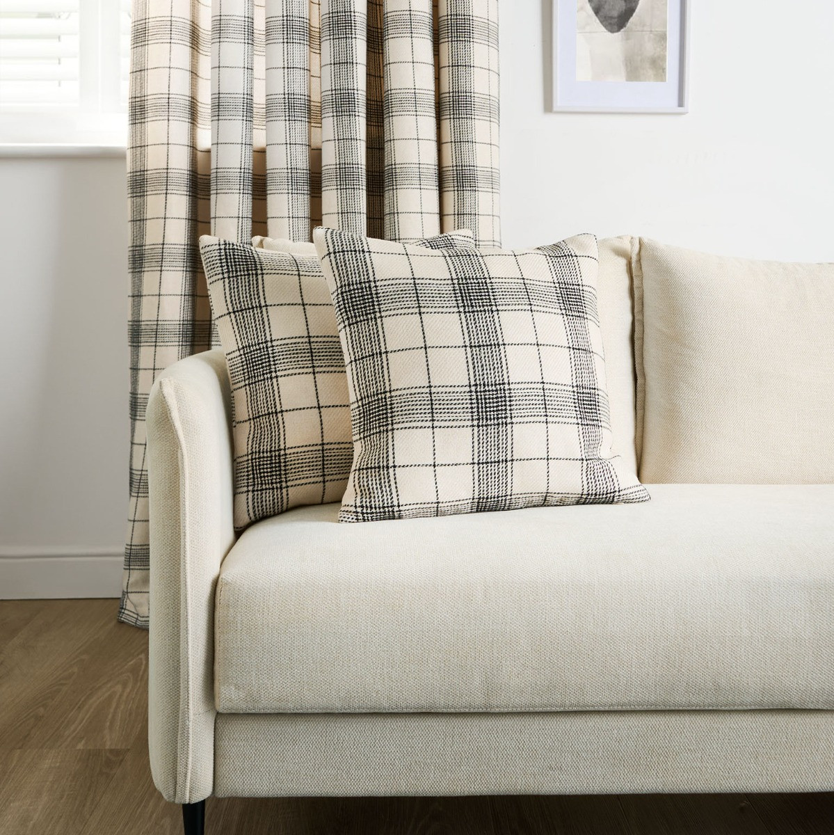 OHS Woven Check Cushion Covers - Cream>