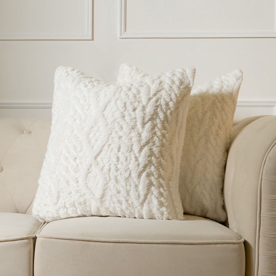 OHS 4 Pack Cable Knit Cushion Covers with Cushion - Cream >