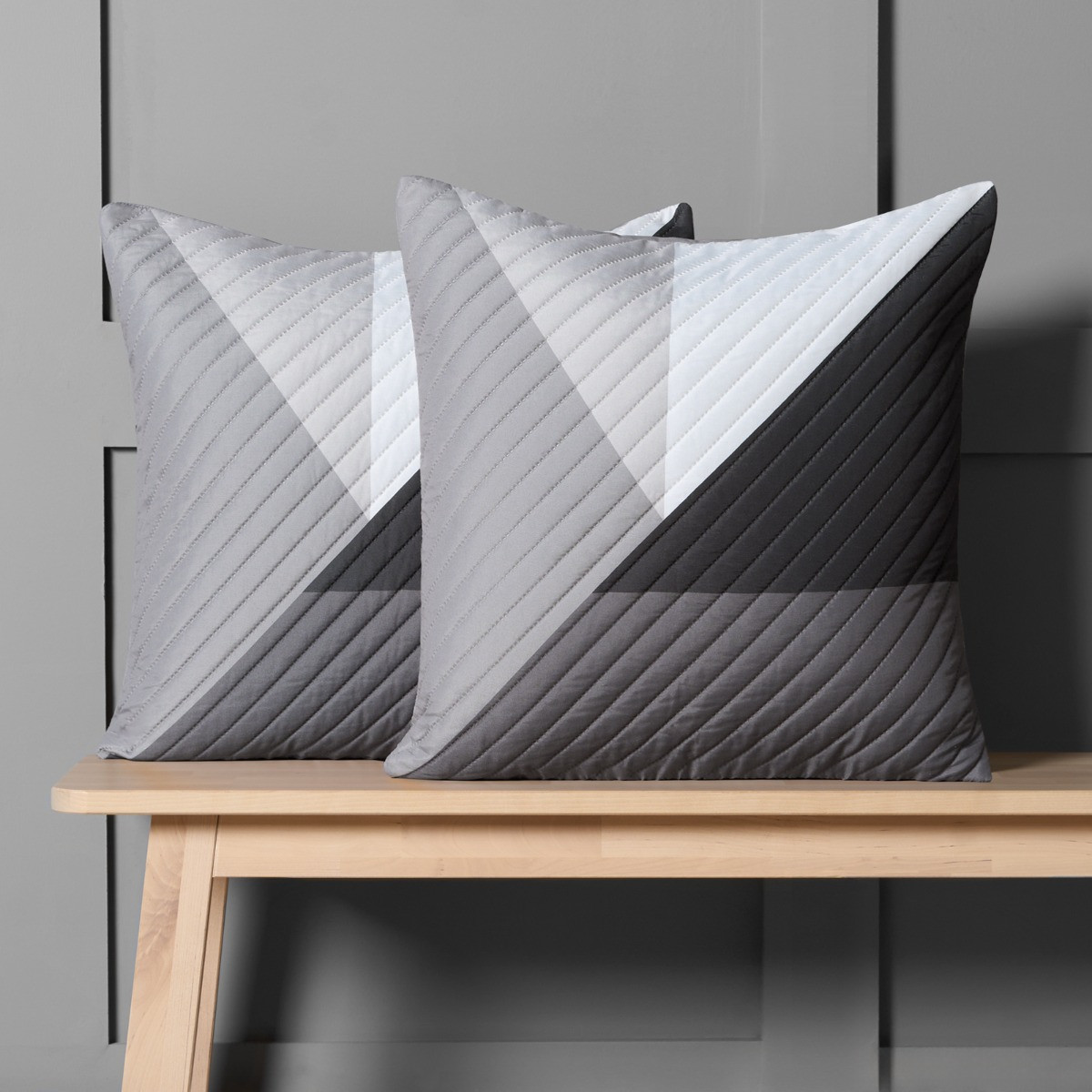 OHS Ralph Geometric Quilted Cushion Covers - Grey>