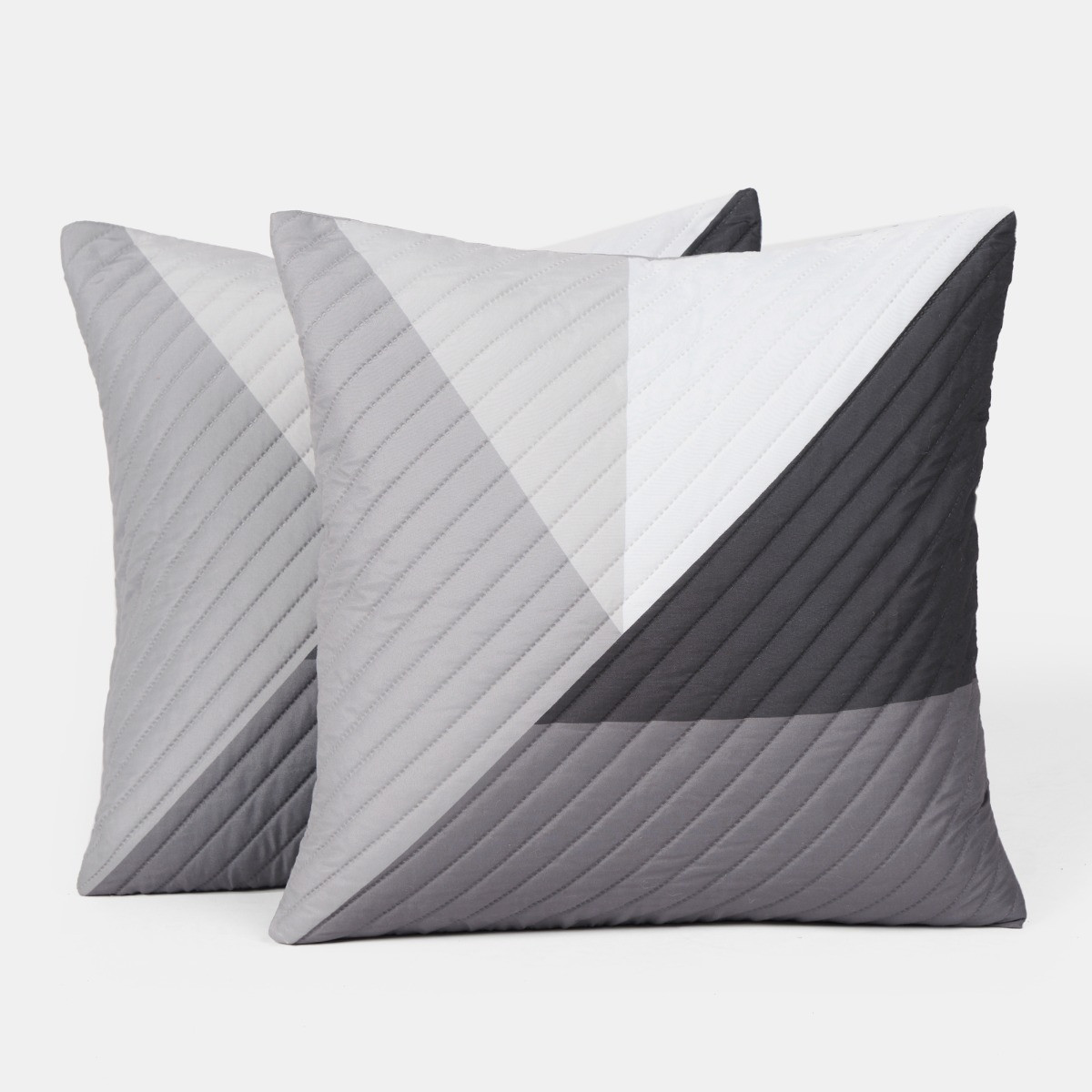 OHS Ralph Geometric Quilted Cushion Covers - Grey>