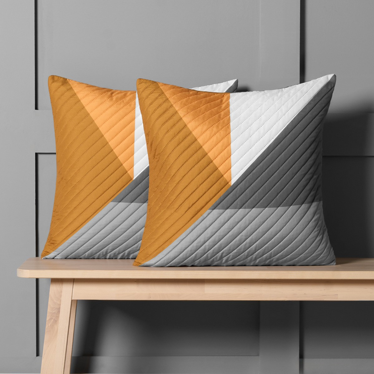 OHS Ralph Geometric Quilted Cushion Covers - Ochre>