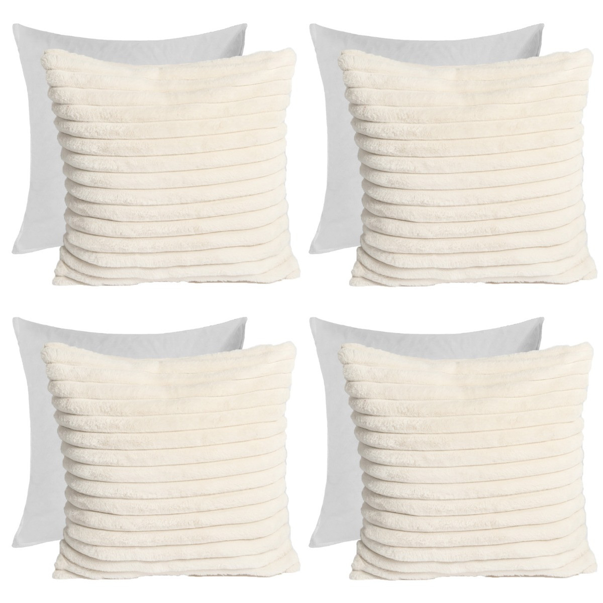 OHS Faux Fur Thick Ribbed Cushion Covers - Natural>