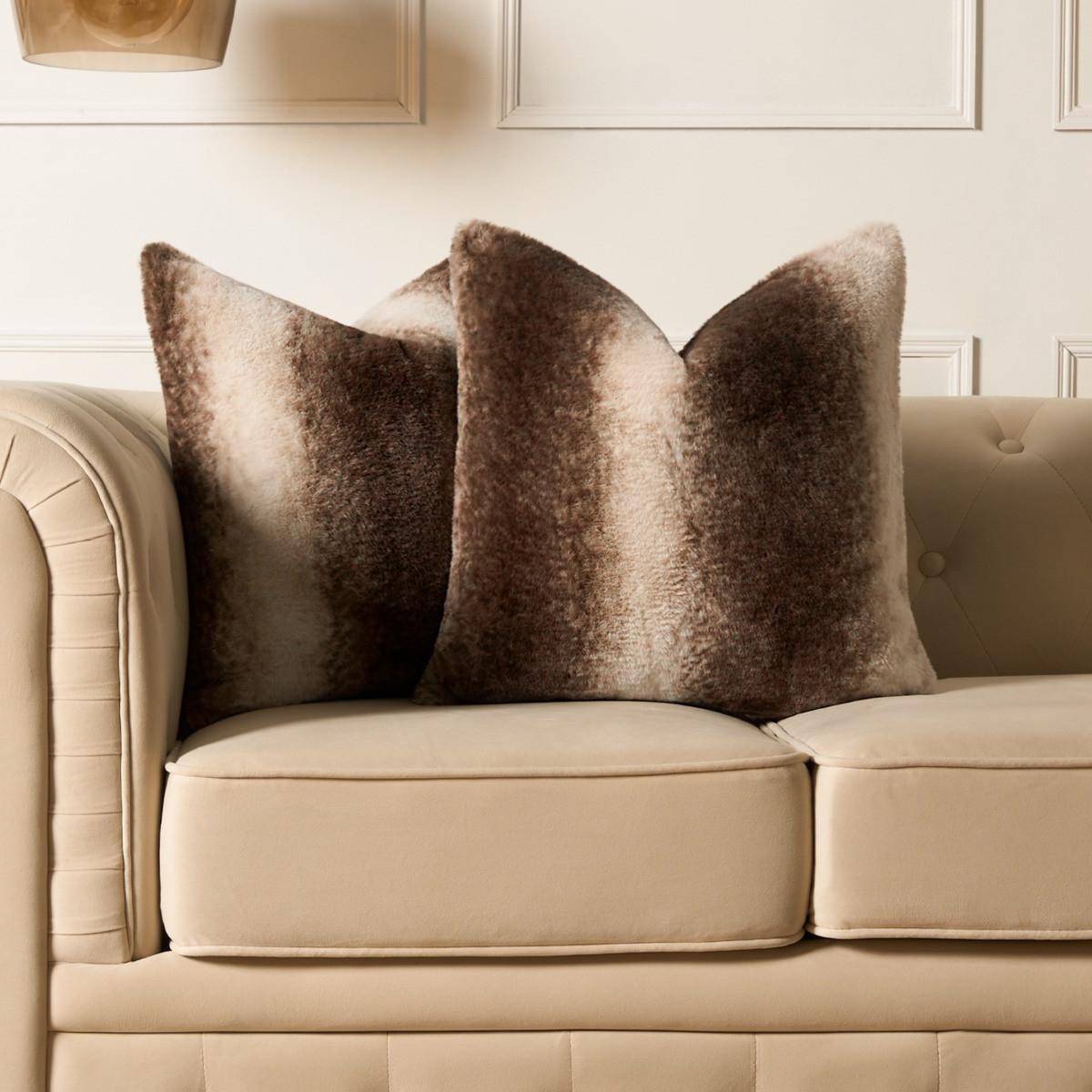 OHS 4 Pack Stripe Faux Fur Cushion Covers with Cushion - Brown>