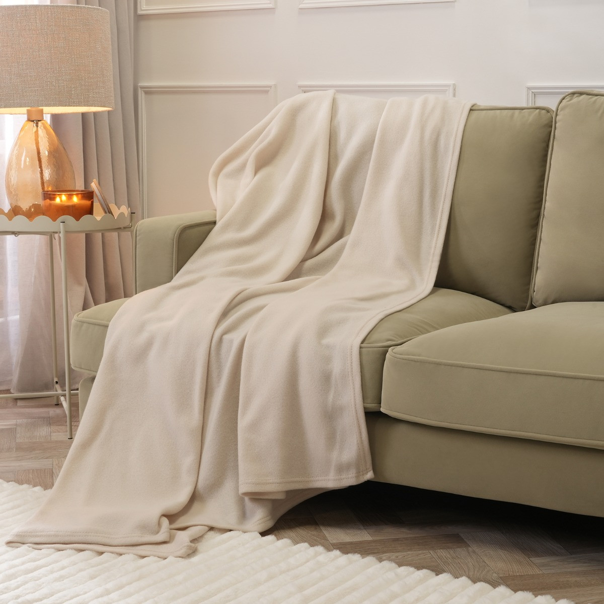 OHS Plain Fleece Throw, Natural - 120 x 150cm>