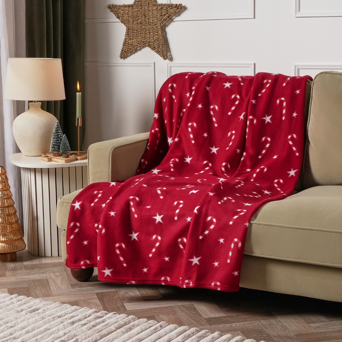 OHS Candy Cane Print Fleece Throw - Red >