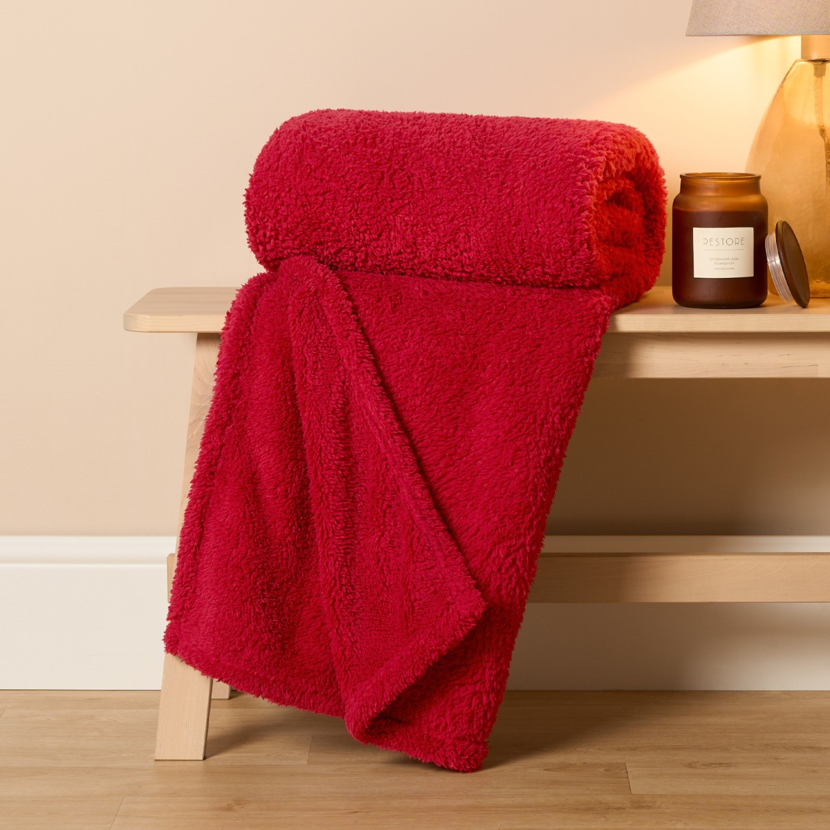 OHS Teddy Fleece Throw, Red - 200 x 240 cm>