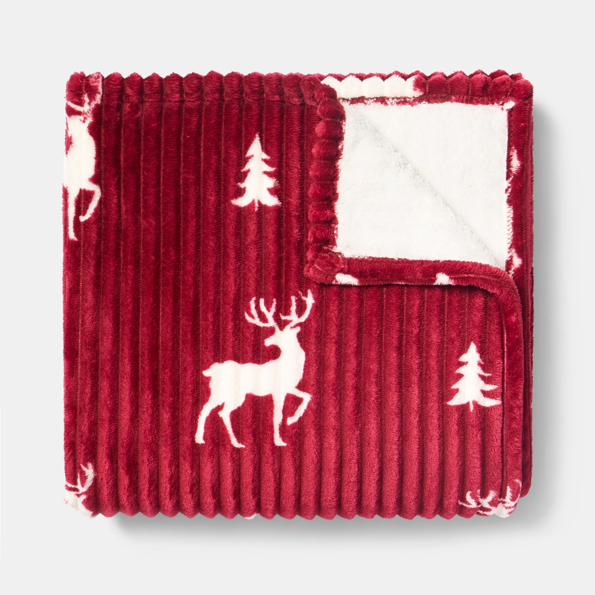 OHS Ribbed Stag Throw Sherpa Reverse - Red>