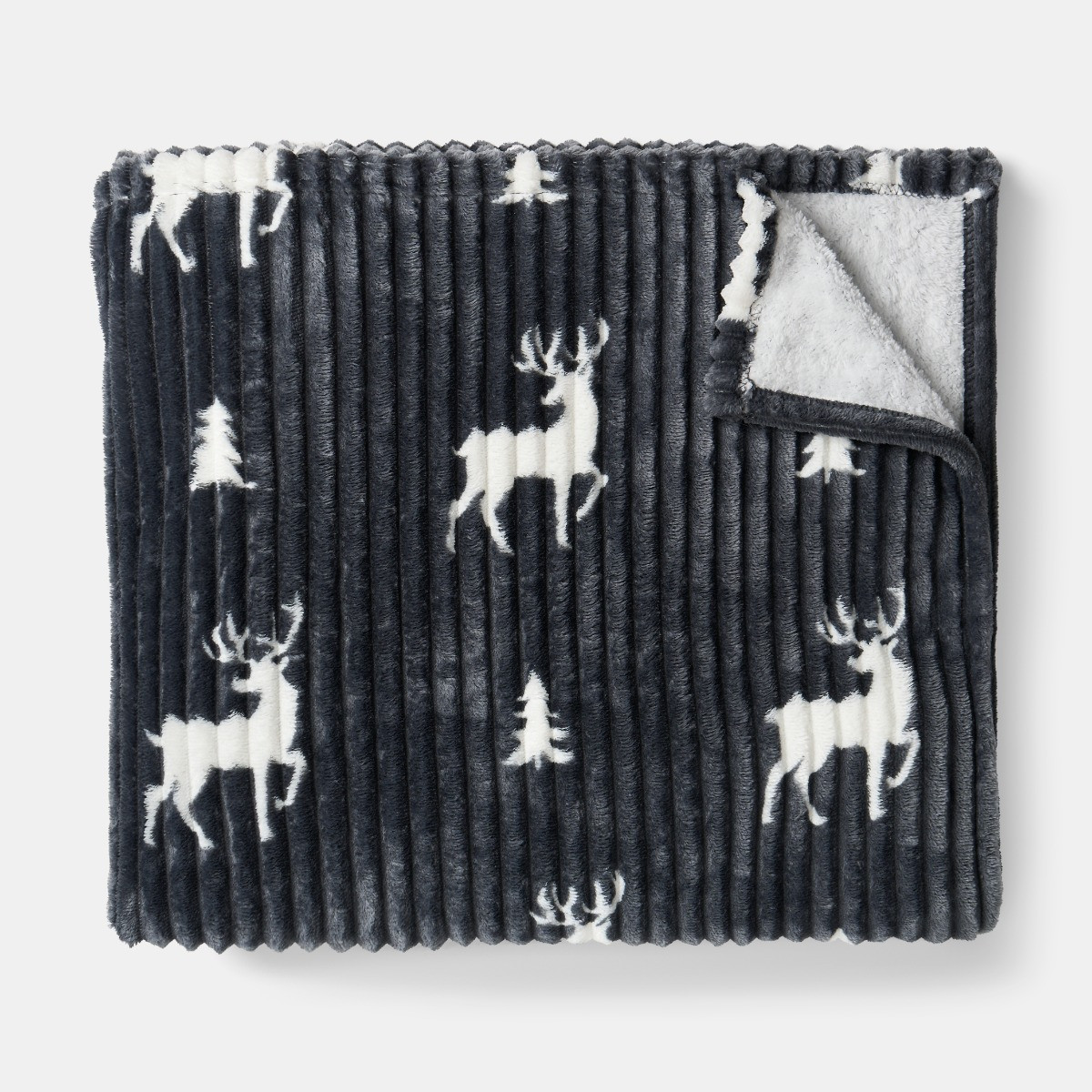 OHS Ribbed Stag Throw Sherpa Reverse - Grey>
