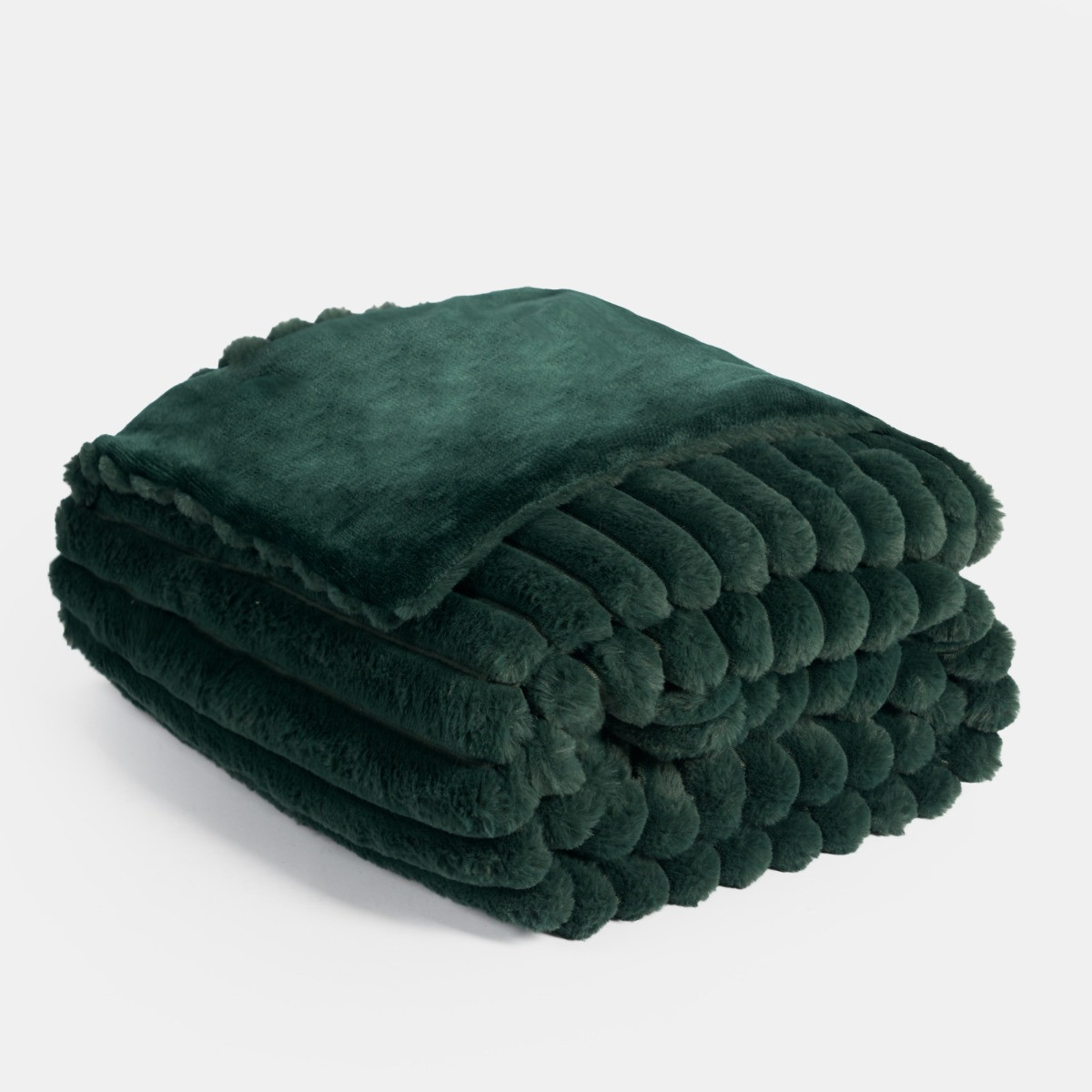 OHS Faux Fur Thick Ribbed Throw - Green>