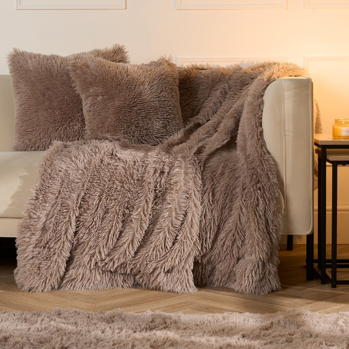 OHS Fluffy Fleece Throw, Natural - 200 x 240cm>