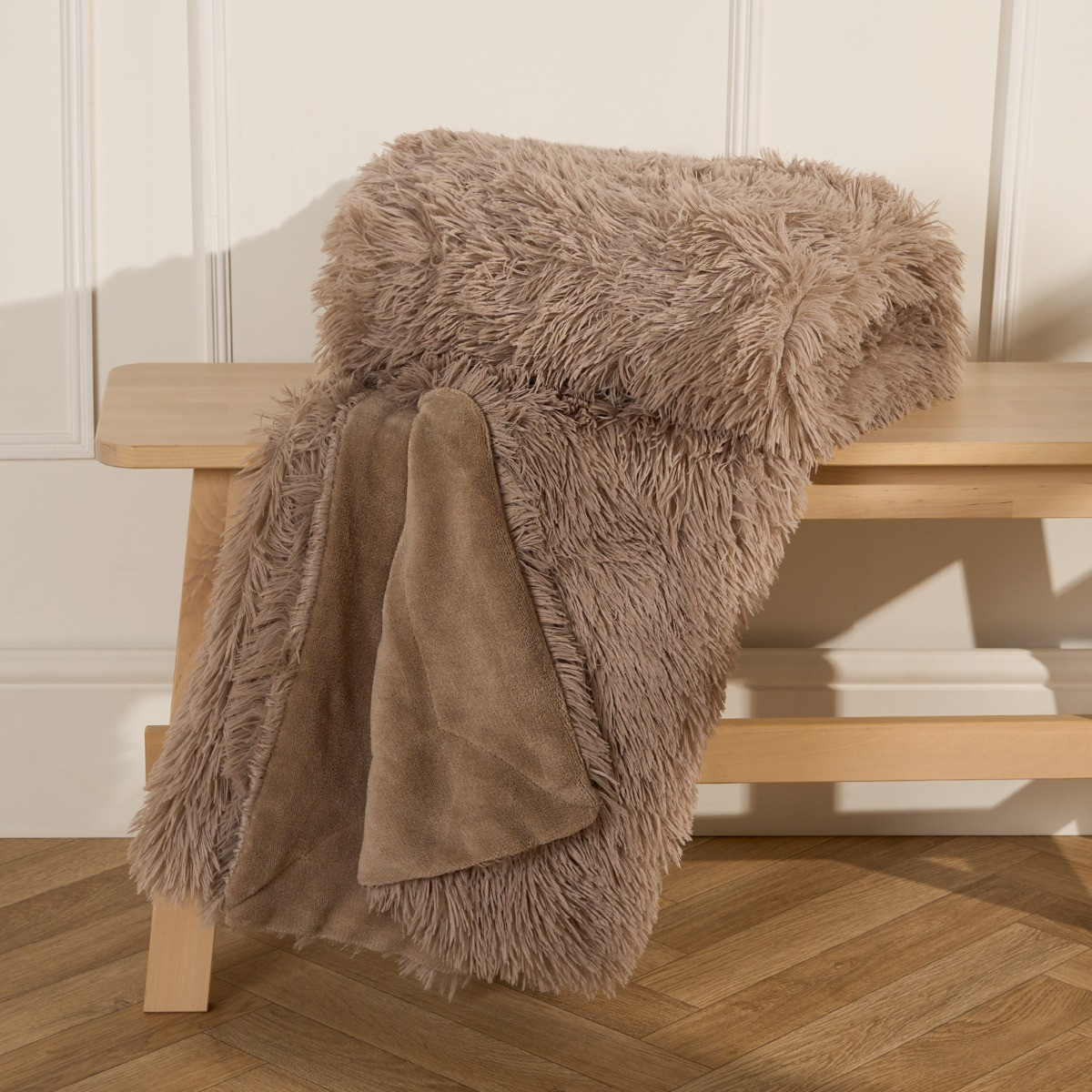 OHS Fluffy Fleece Throw, Natural - 125 x 150cm>