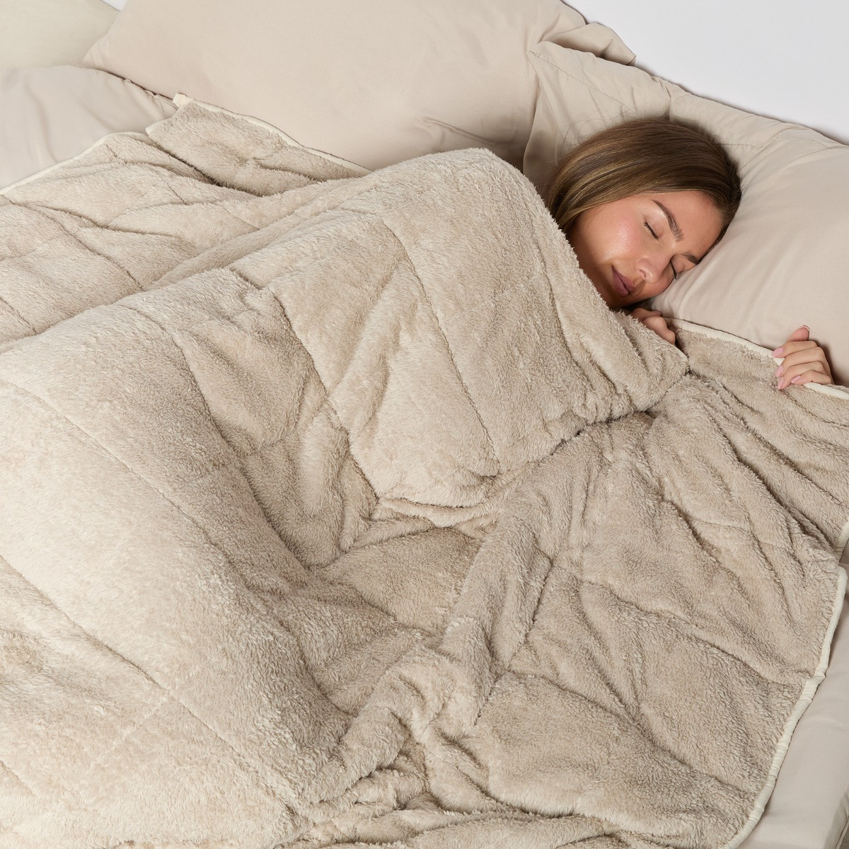 OHS Teddy Fleece Quilted Weighted Blanket - Natural>
