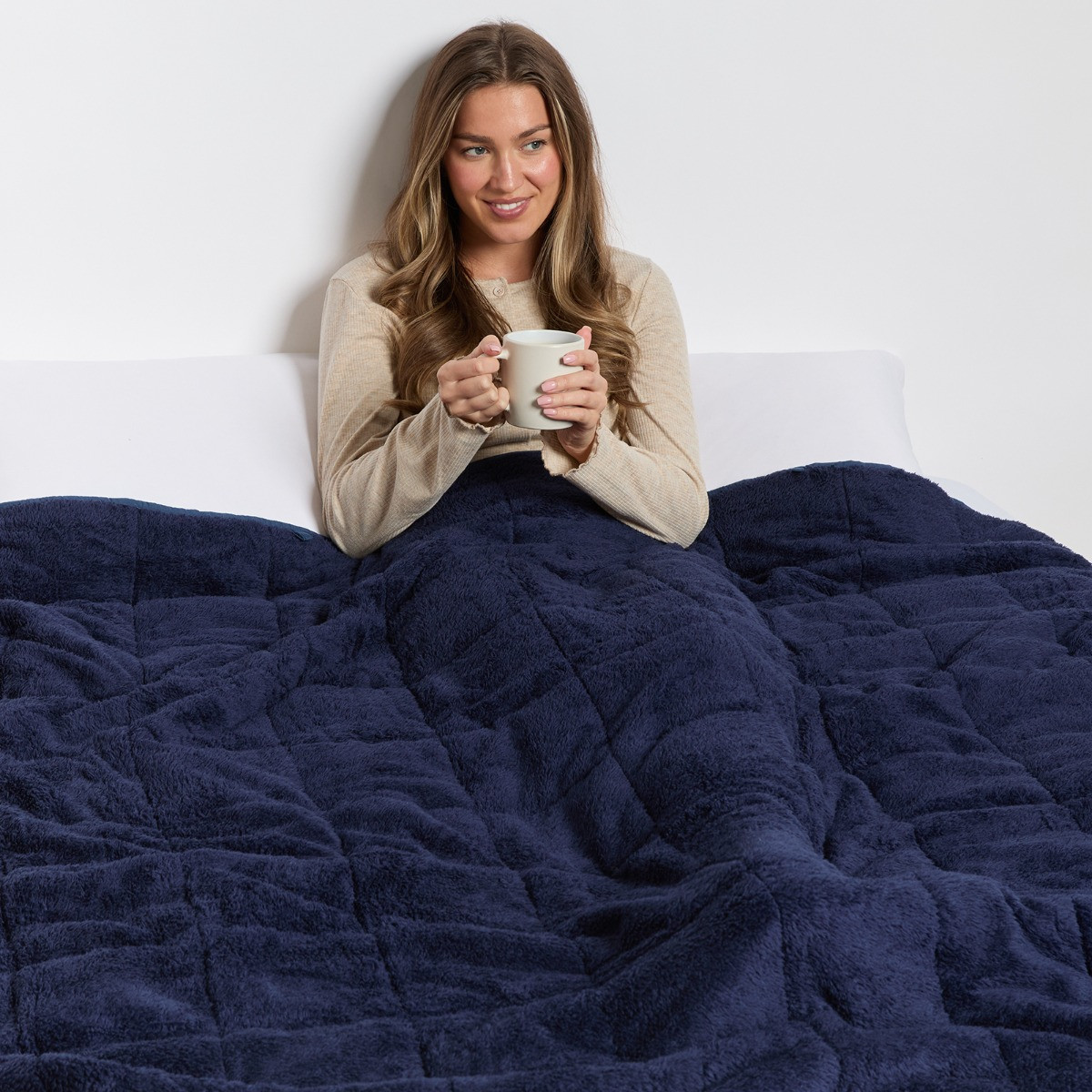 OHS Teddy Fleece Quilted Weighted Blanket - Navy>