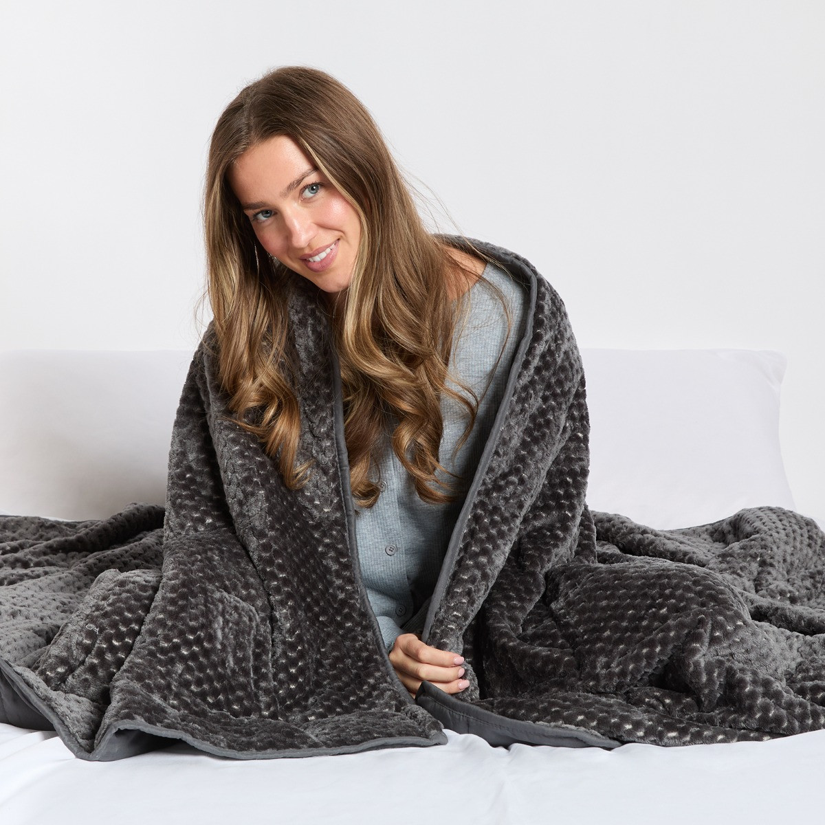 OHS Waffle Fleece Weighted Blanket - Charcoal>