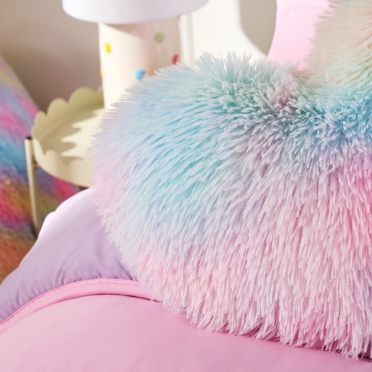 OHS Fluffy Tie Dye Heart Shaped Filled Cushion - Multi>