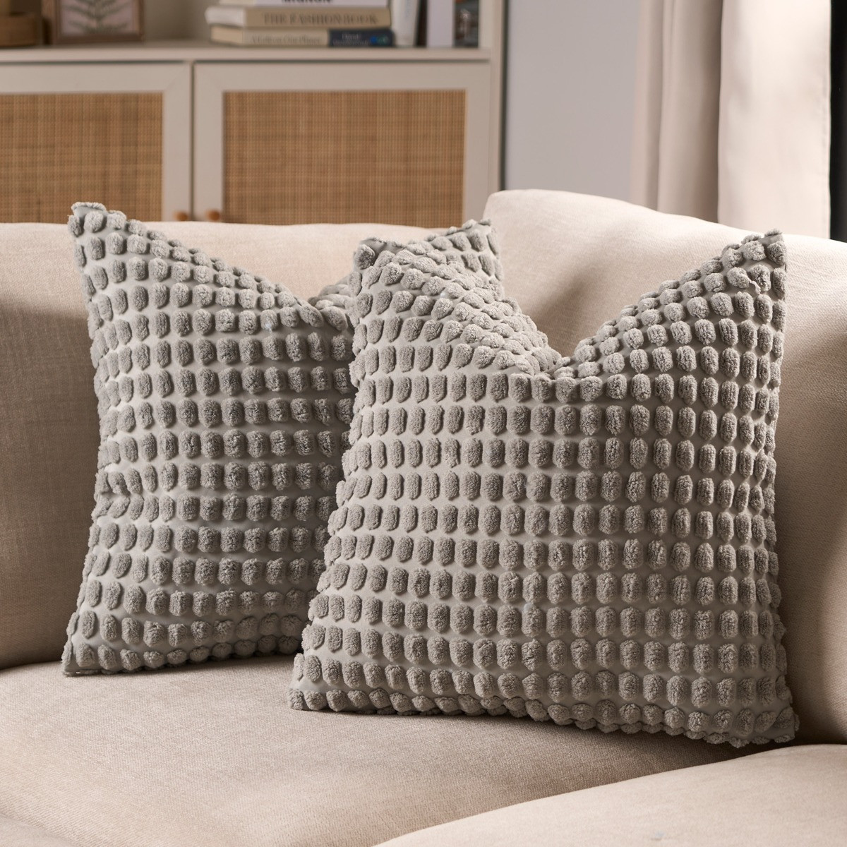 OHS 2 Pack Bobble Textured Cushion Covers, 45 x 45cm - Grey>