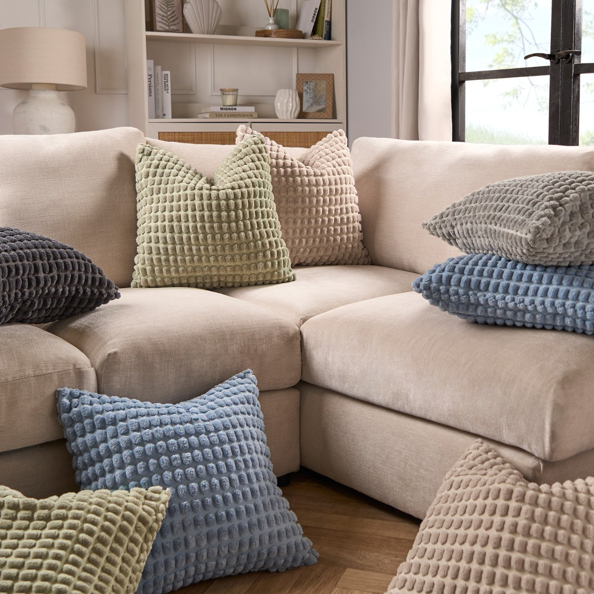 OHS 2 Pack Bobble Textured Cushion Covers, 45 x 45cm - Grey>
