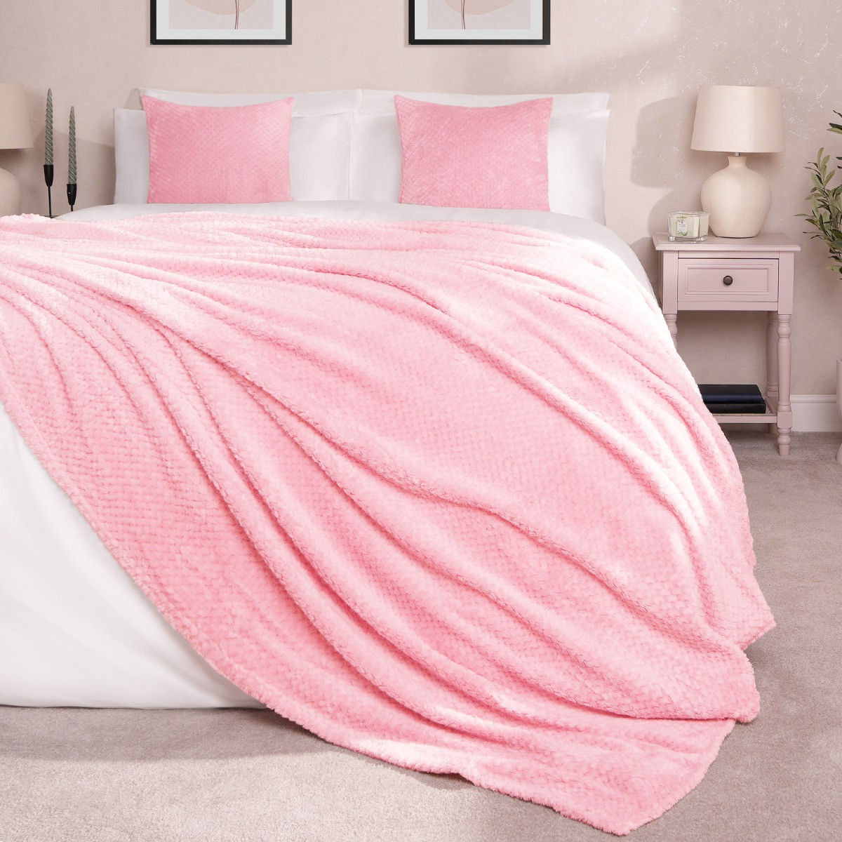 OHS Waffle Mink Throw, Pink - 125 x 150cm>