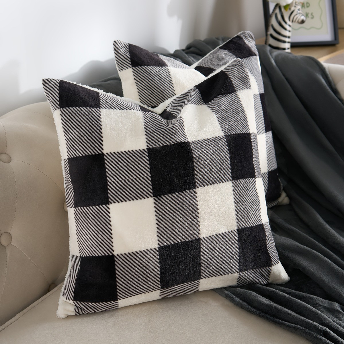 OHS Gingham Flannel Cushion Covers - Monochrome>