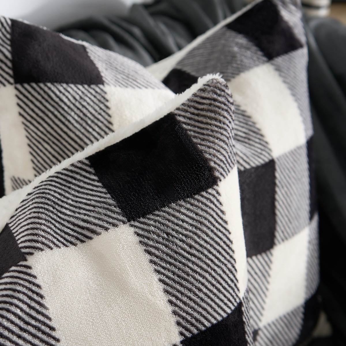 OHS Gingham Flannel Cushion Covers - Monochrome>