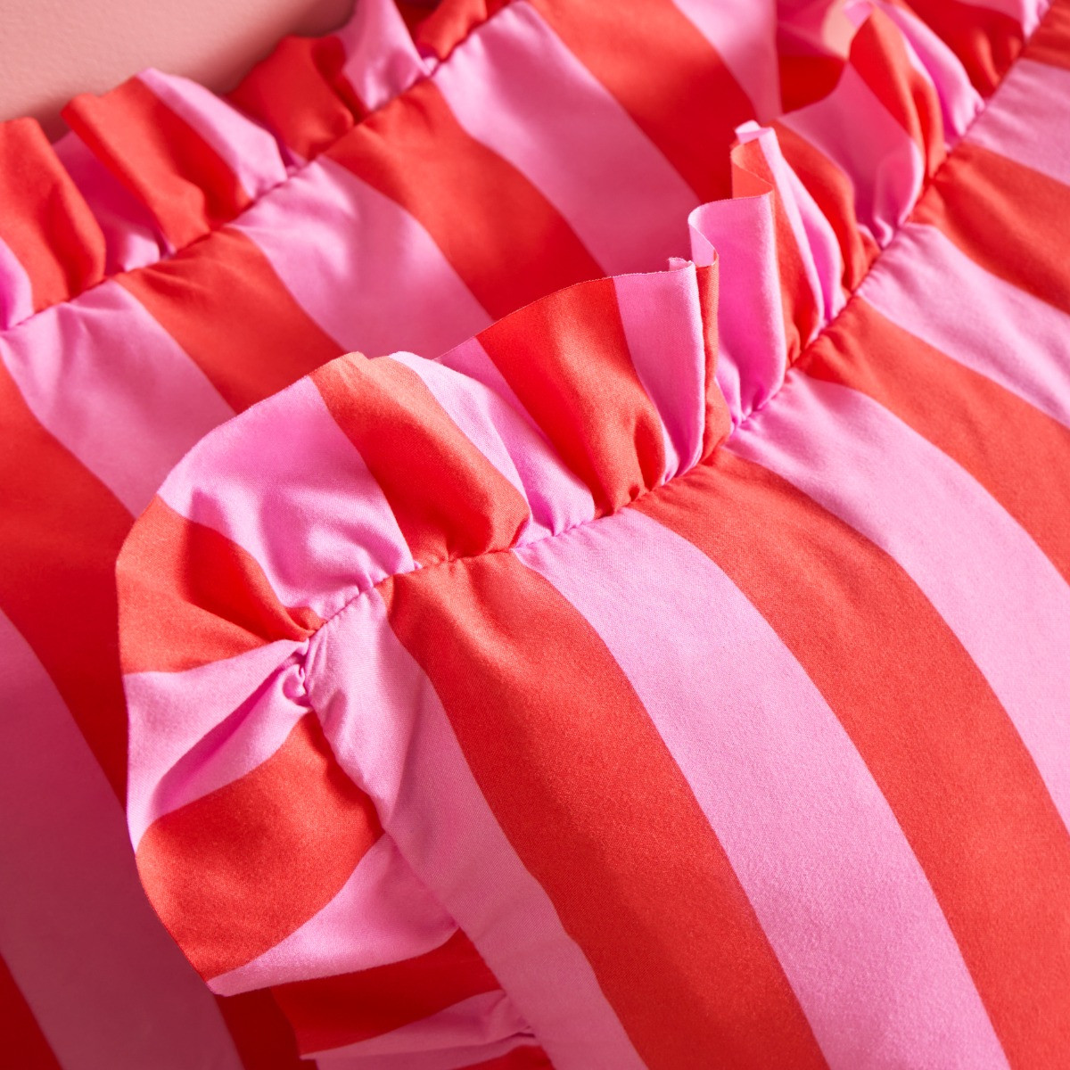 OHS Striped Frill Cushion Covers - Red/Pink>