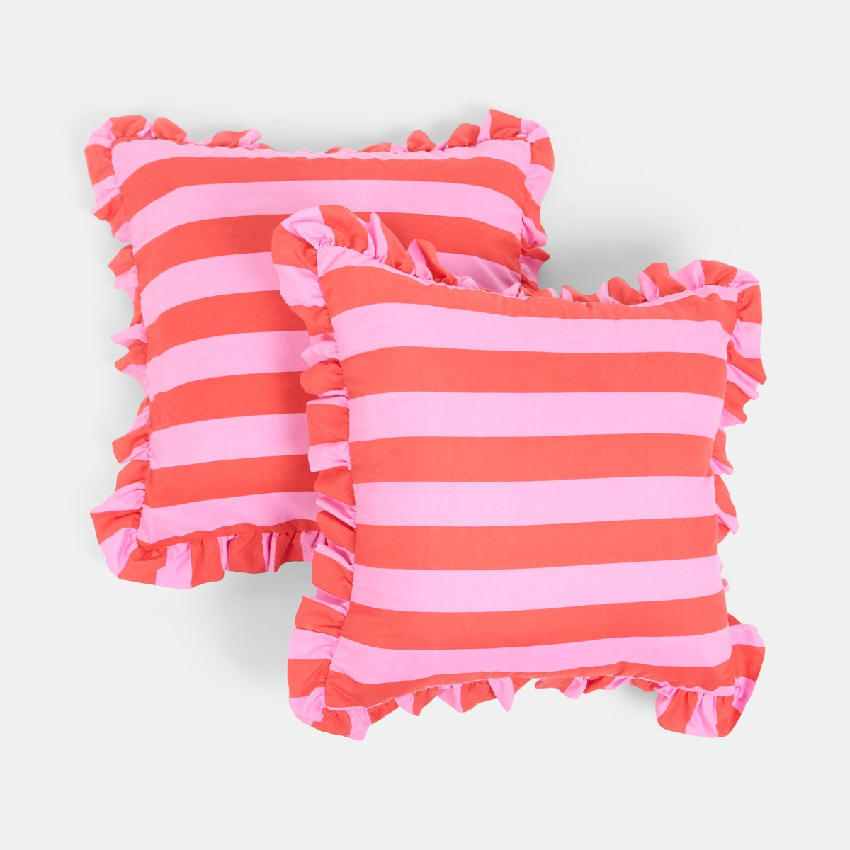 OHS Striped Frill Cushion Covers, Red/Pink - 45 x 45cm>