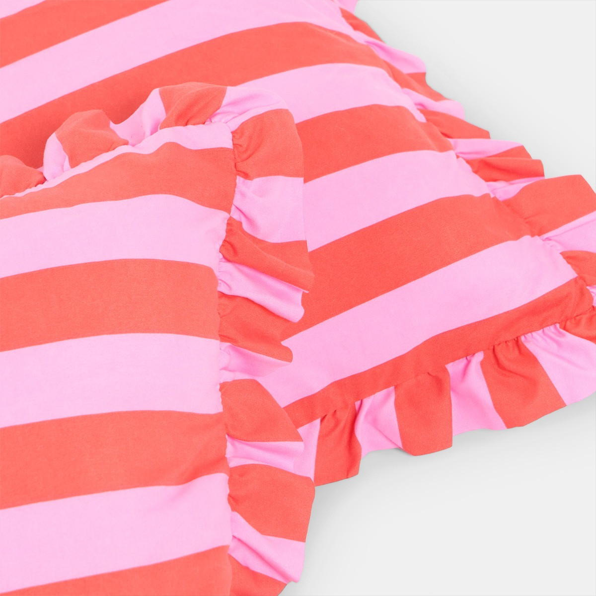 OHS Striped Frill Cushion Covers, Red/Pink - 45 x 45cm>