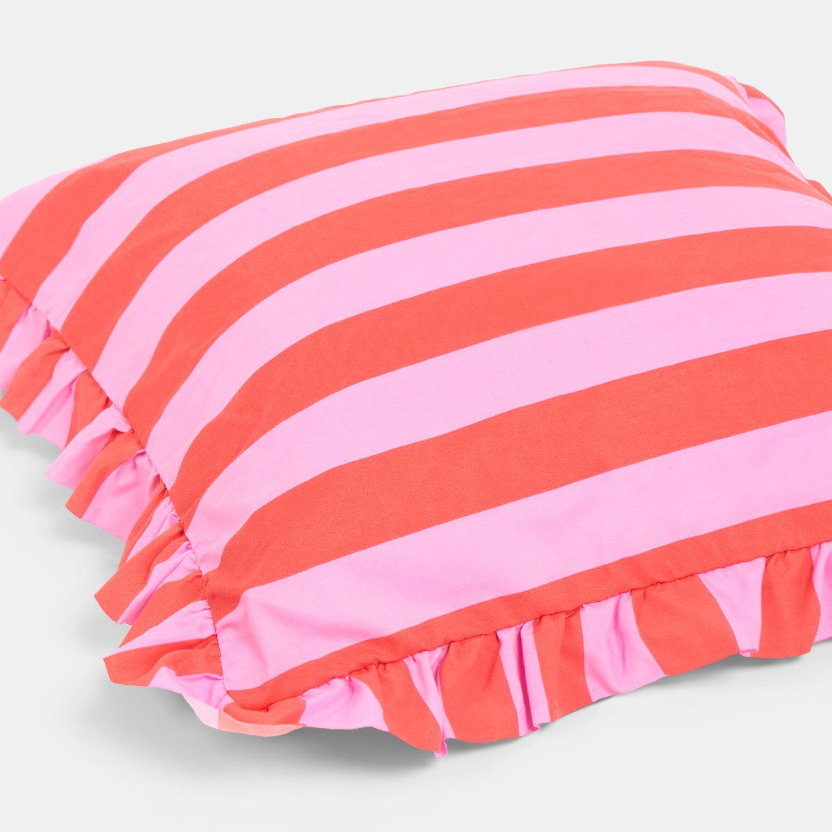 OHS Striped Frill Cushion Covers, Red/Pink - 45 x 45cm>