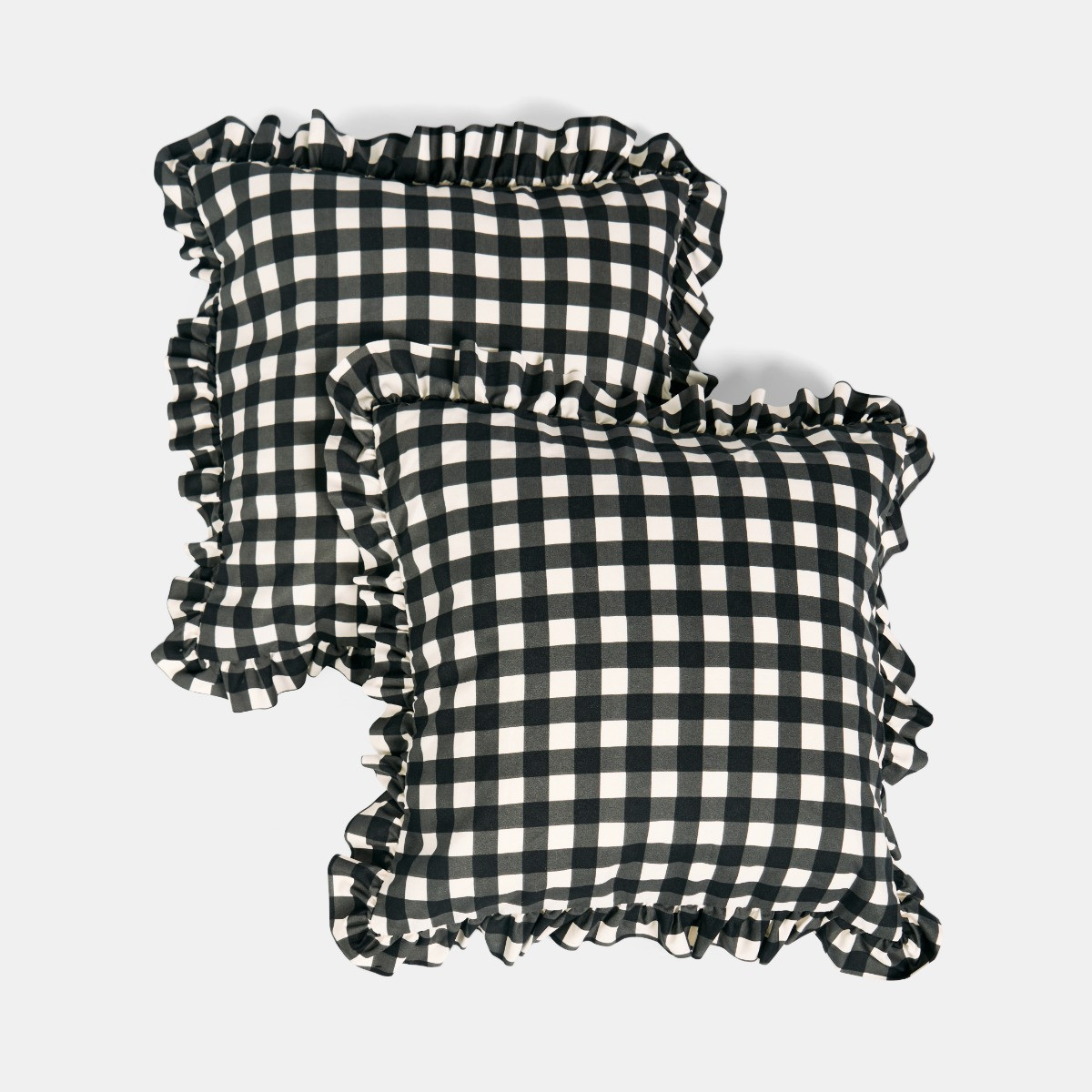 OHS 4 Pack Gingham Check Frill Cushion Covers - Monochrome>