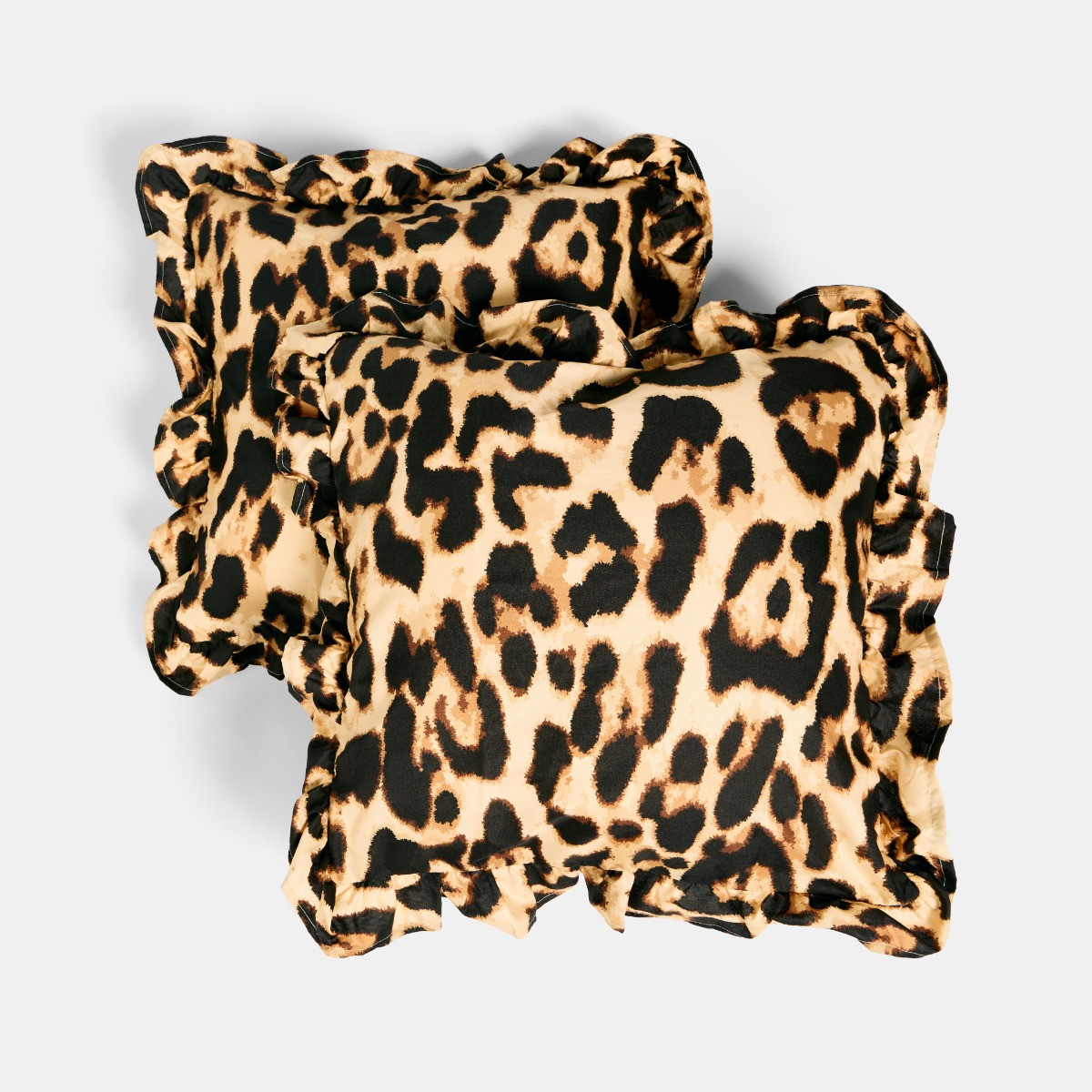 OHS Leopard Print Frill Cushion Covers - Natural>