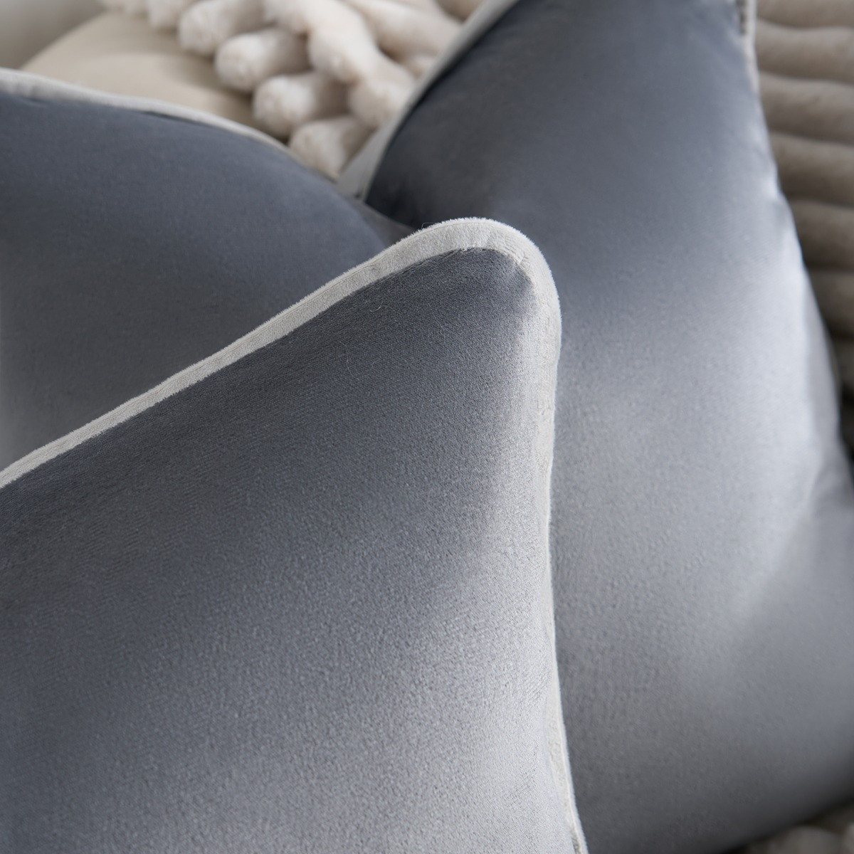 OHS Matte Velvet Piped Edge Cushion Covers - Charcoal>