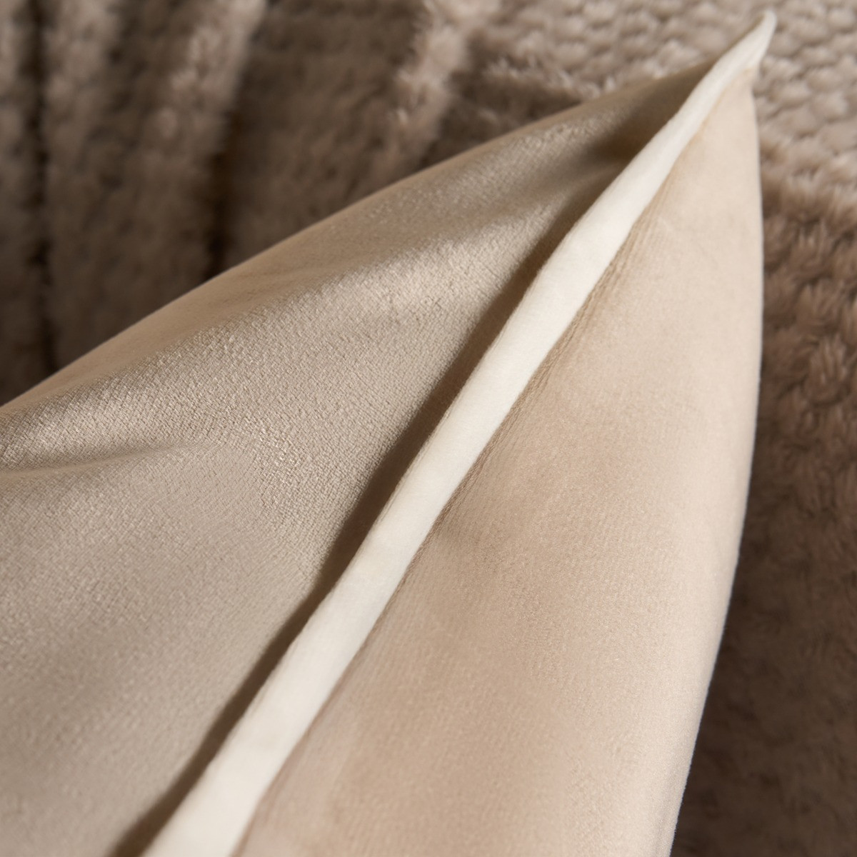 OHS Matte Velvet Piped Edge Cushion Covers with Cushion - Mink>