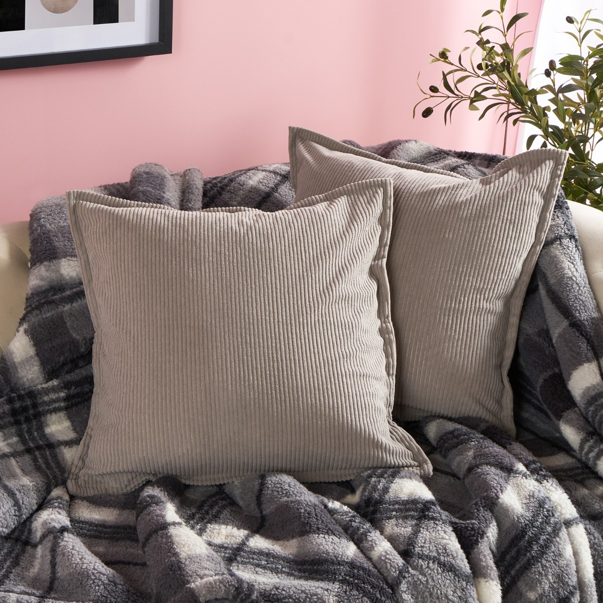 OHS Oxford Edge Corduroy Cushion Covers - Grey>