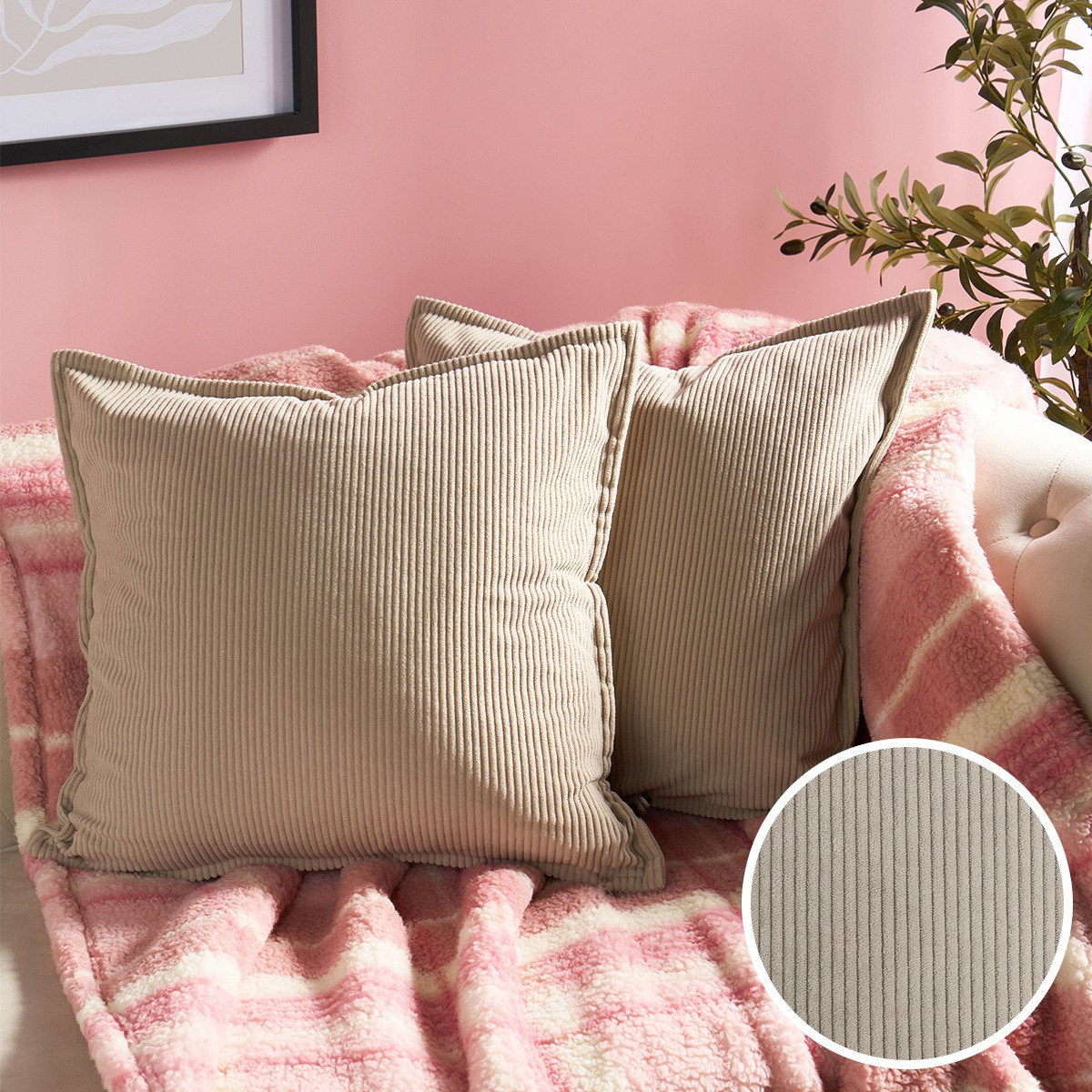 OHS Oxford Edge Corduroy Cushion Covers - Natural>