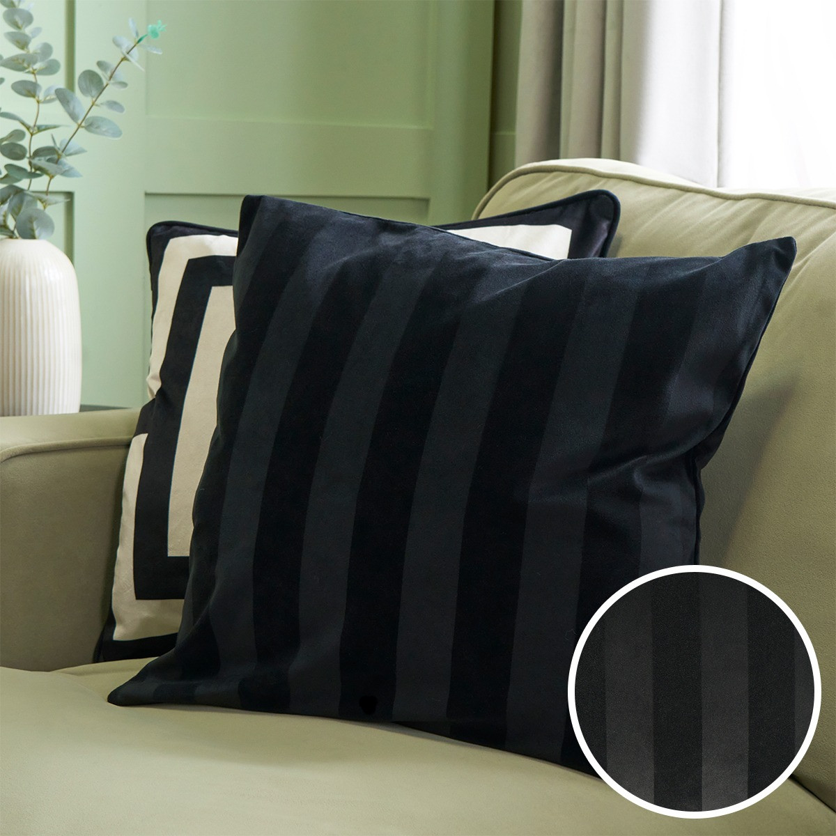 OHS Stripe Velvet Cushion Covers - Black>