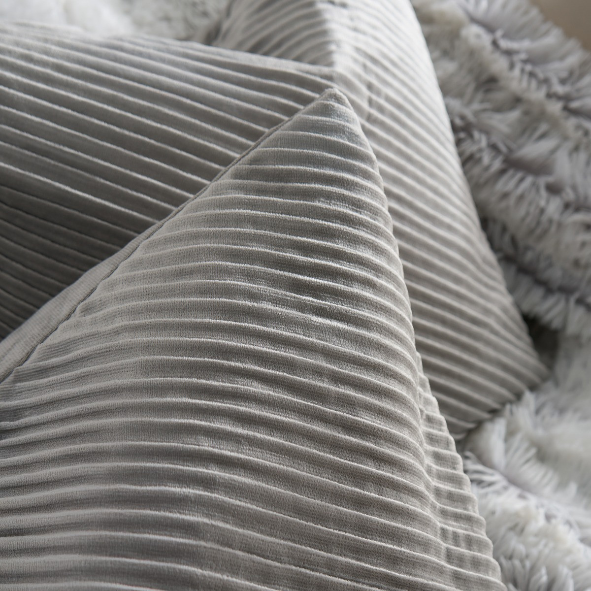 OHS Pleated Velvet Cushion Covers - Grey>
