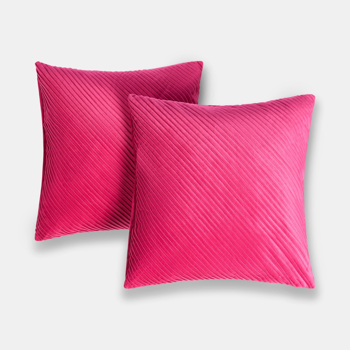 OHS 2 Pack Pleated Velvet Cushion Covers, Hot Pink - 45 x 45cm>