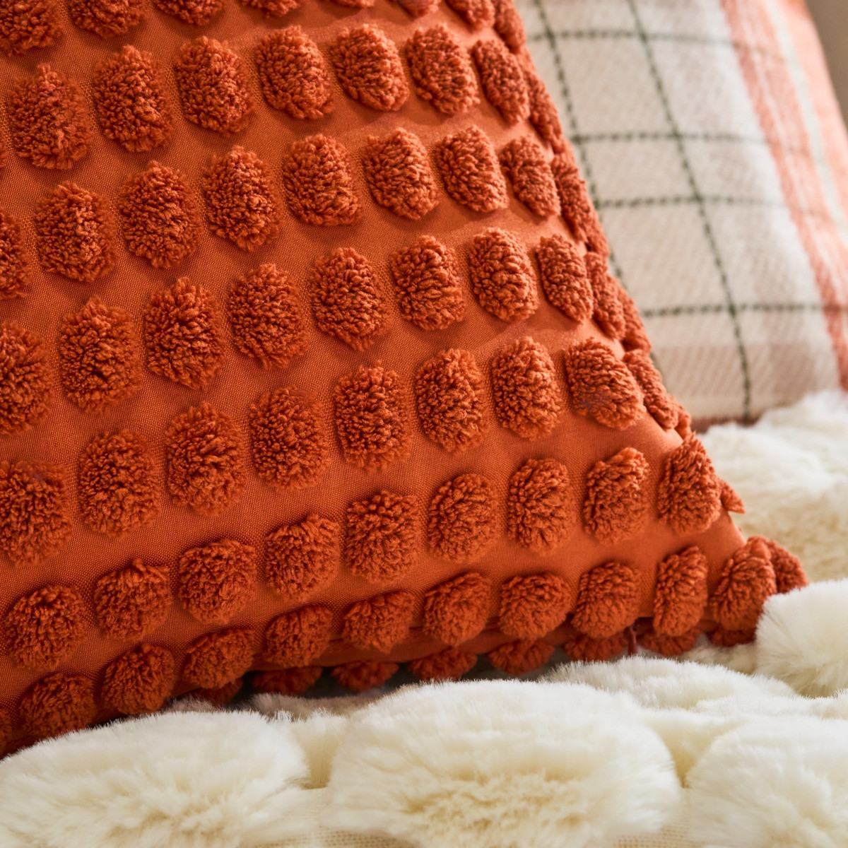 OHS 4 Pack Bobble Textured Cushion Covers with Cushion - Rust>