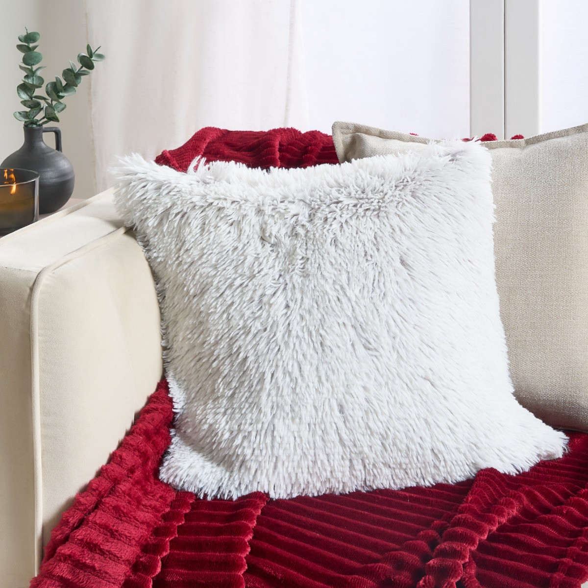 OHS Two Tone Fluffy Cushion Covers, Grey - 45 x 45cm>