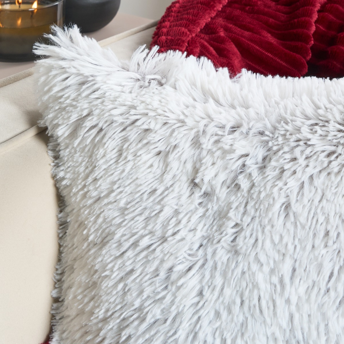 OHS Two Tone Fluffy Cushion Covers, Grey - 45 x 45cm>