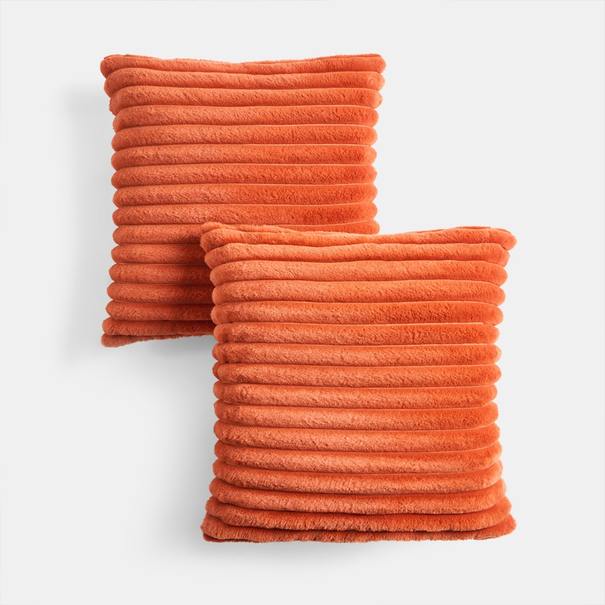 OHS Faux Fur Thick Ribbed Cushion Covers - Rust>