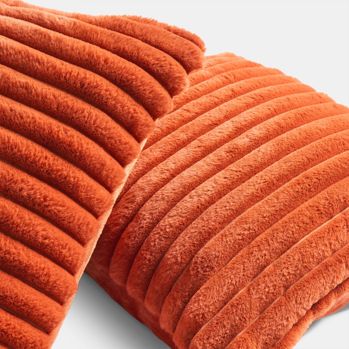 OHS Faux Fur Thick Ribbed Cushion Covers - Rust>