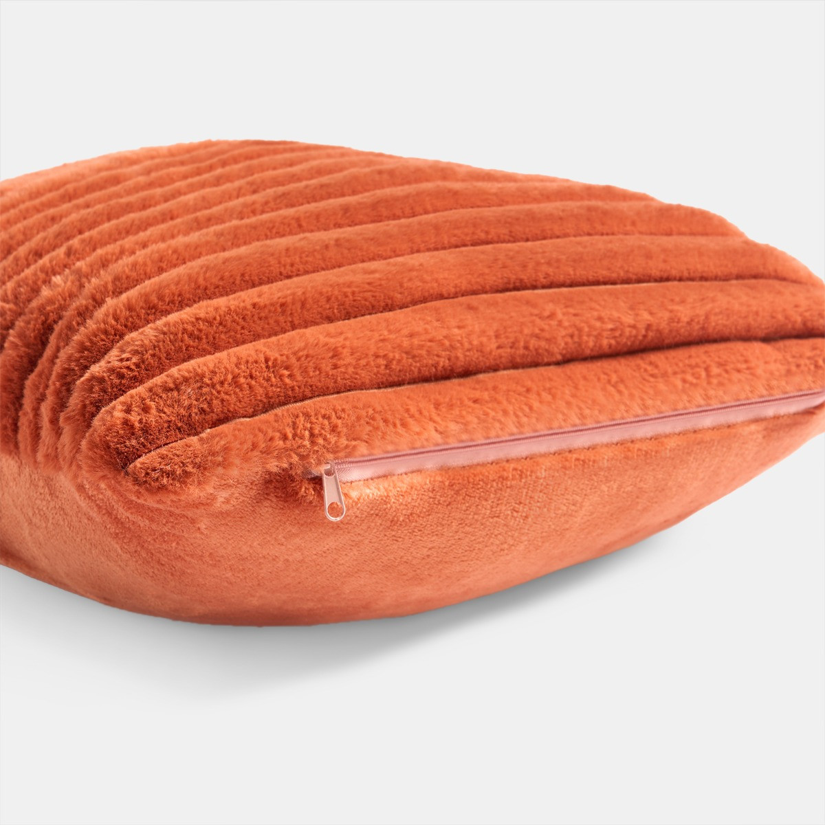 OHS Faux Fur Thick Ribbed Cushion Covers - Rust>