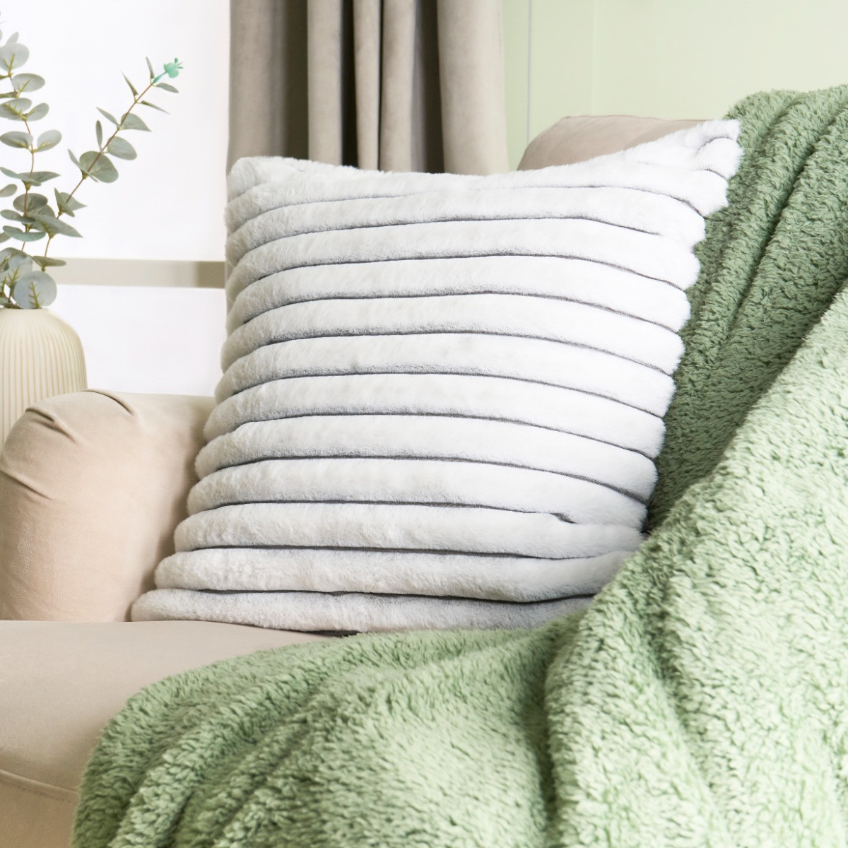 OHS Two Tone Ribbed Cushion Covers, Grey/White - 45 x 45cm>