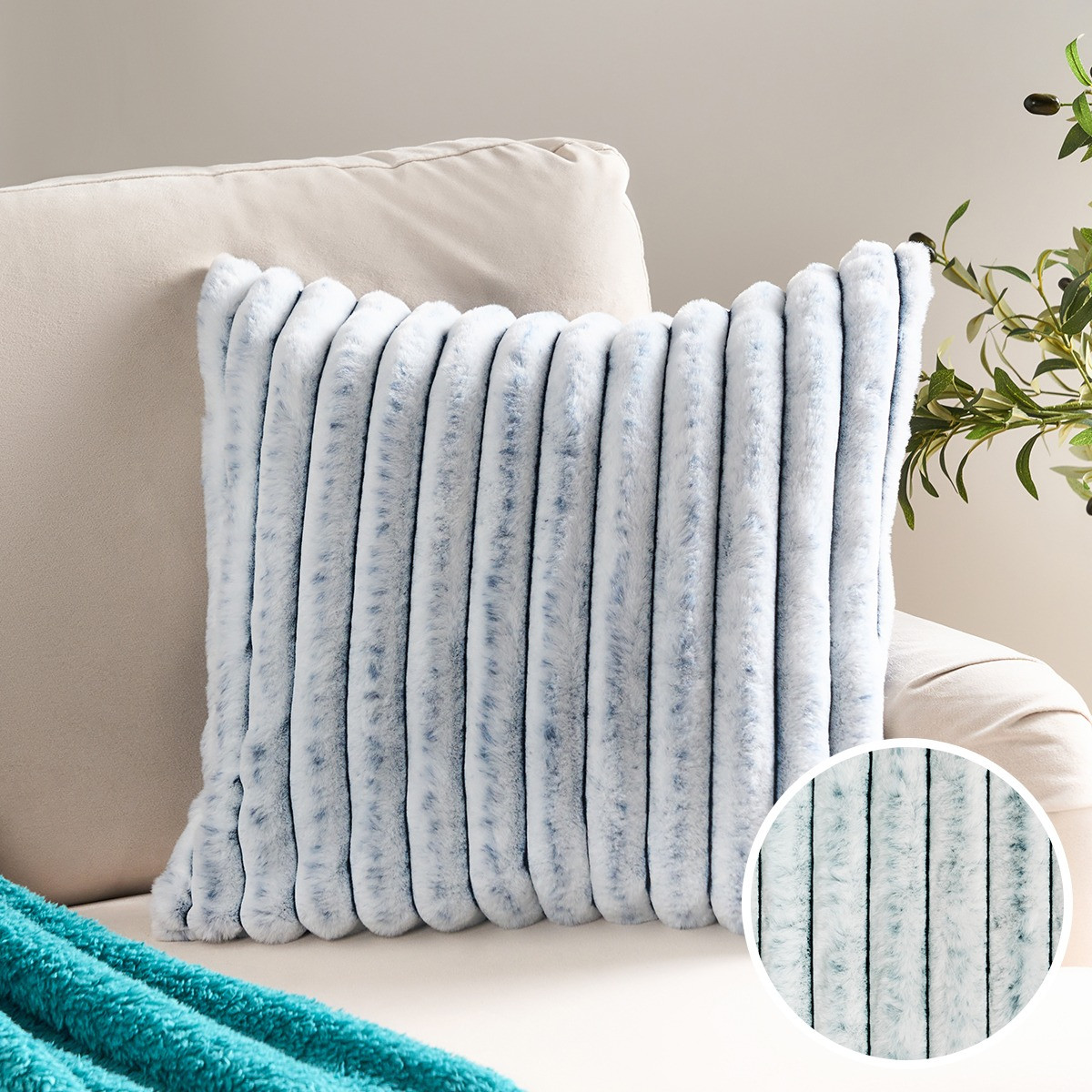 OHS Two Tone Ribbed Cushion Covers, Navy/White - 45 x 45cm>