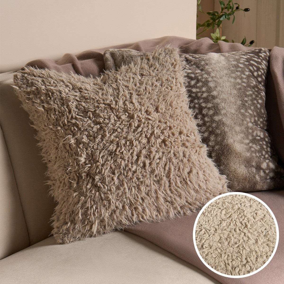 OHS Sofia Faux Fur Cushion Covers - Mink>