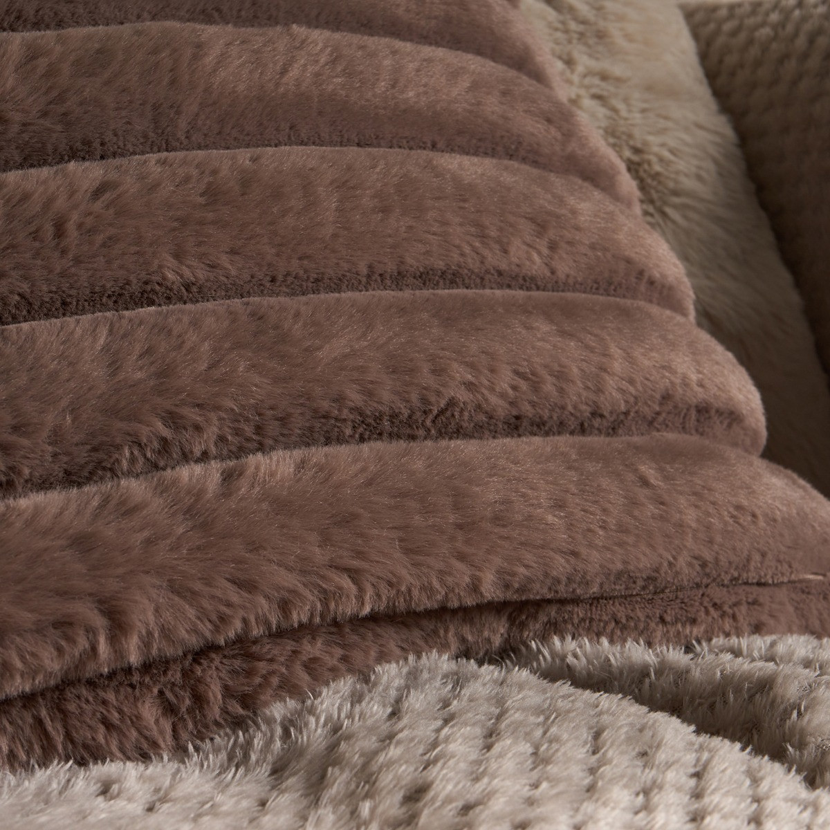 OHS Jumbo Faux Fur Rib Cushion Covers - Mink>