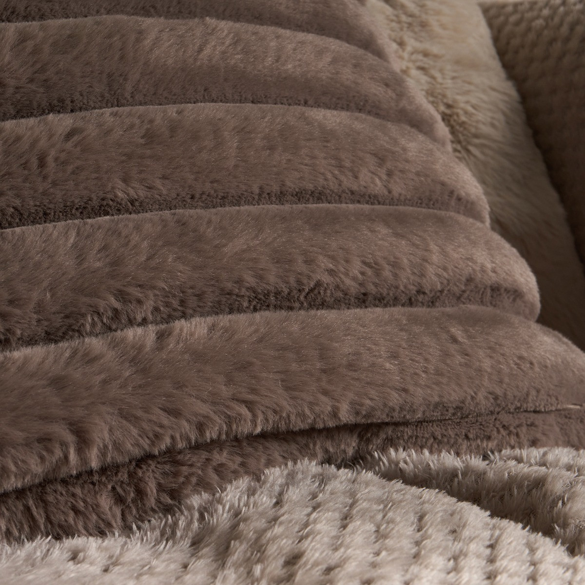 OHS Jumbo Faux Fur Rib Cushion Covers, Mink - 45 x 45cm>