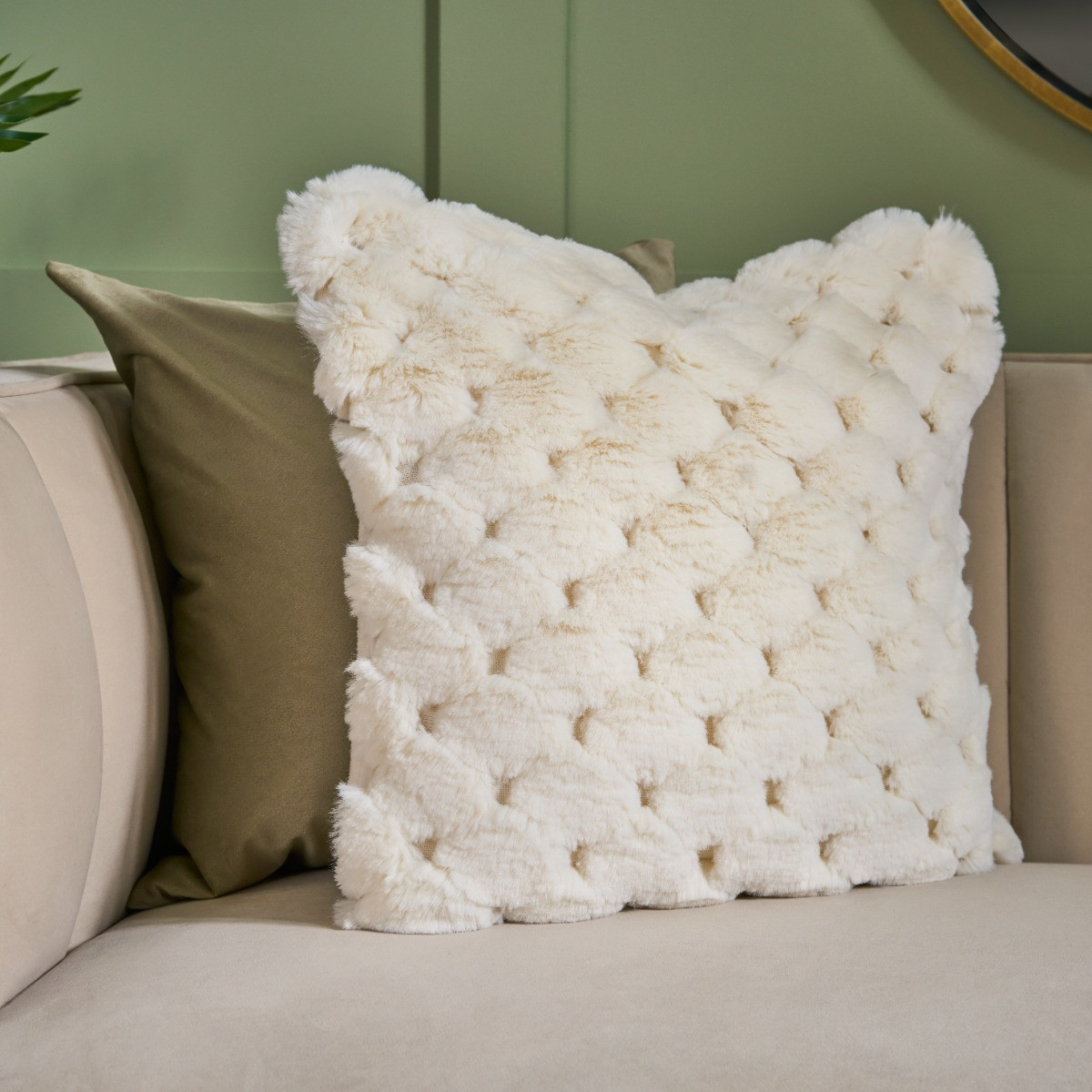 OHS Jumbo Waffle Fur Cushion Cover, White - 45 x 45cm>